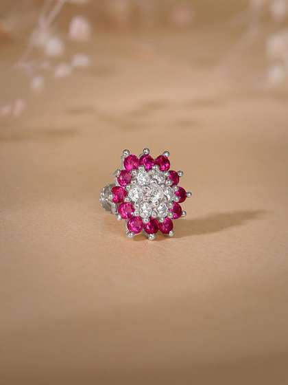 GIVA Rhodium-Plated
                        Artificial Stones and Beads Stud Nosepin
