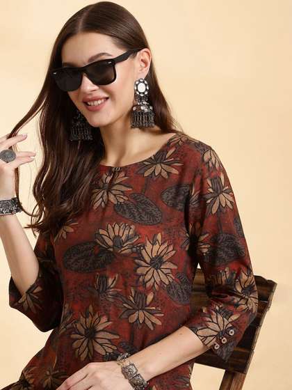 Anouk Women Floral Printed Thread Work Kurta