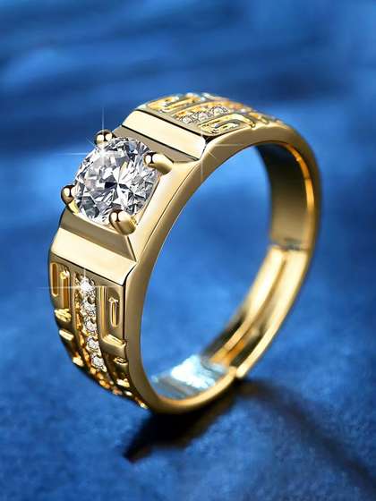 Lila Men Gold-Plated
                    American Diamond Solitaire Adjustable Finger Ring