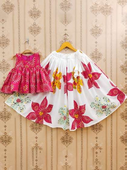 JOVK DESIGN Girls
                    Printed Tie and Dye Ready to Wear Lehenga &
