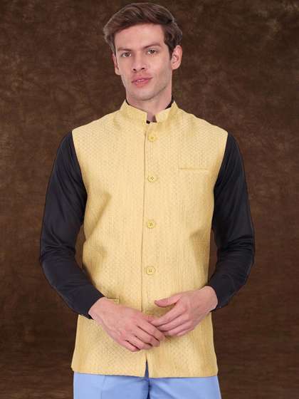 SKAVIJ Men Woven Design Nehru Jacket
