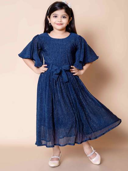 BAESD Girls Organic
                    Cotton Flutter Sleeves Maxi Fit and Flare Dress With
                    Tie-Ups