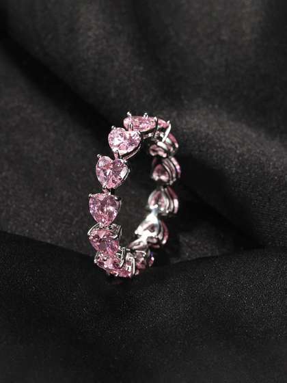 Jewels Galaxy Silver
                        Plated Crystals Stone-Studded Heart Shaped
                        Adjustable Finger Ring