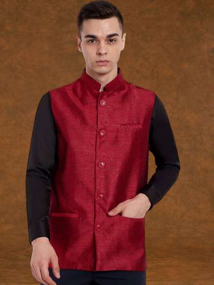 SKAVIJ Men Woven Design Nehru Jacket