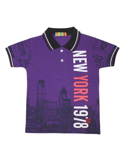 Little Marco Boys Typography Polo Collar Applique T-shirt