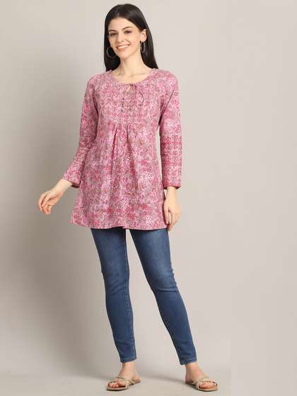 Rajnandini Women Pure Cotton Floral Printed Tie-Ups Ethnic Tunic