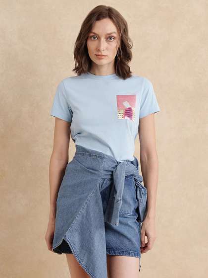 RAREISM Women Blue
                        Graphic Print Regular Fit Half Sleeve Crew Neck
                        T-Shirt