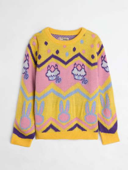 The Souled Store Girls
                    Regular Fit Printed Yellow Sweaters