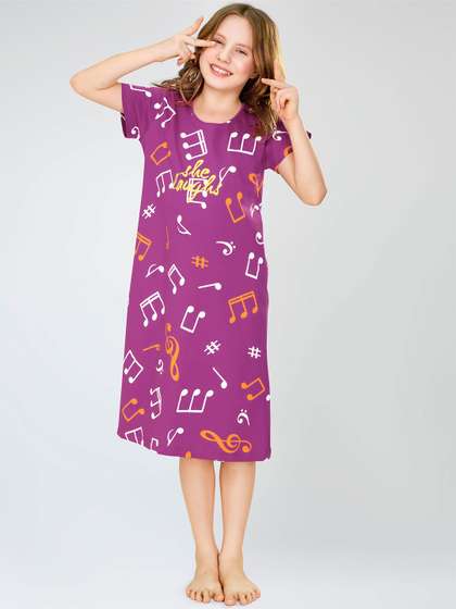 Zeyo Girls Pure Cotton
                    Printed T-shirt Nightdress