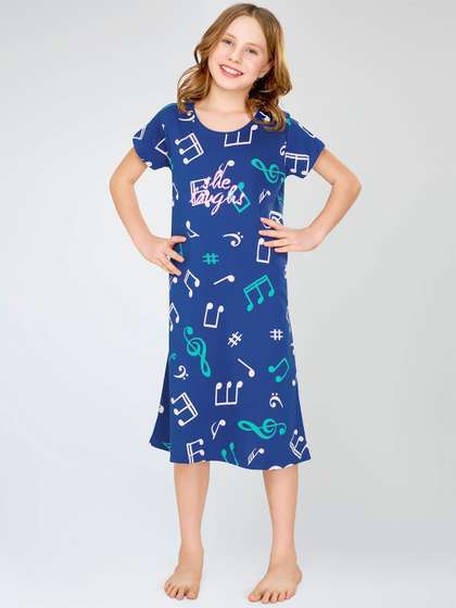 Zeyo Girls Pure Cotton
                    Graphic Printed Round Neck Nightdress