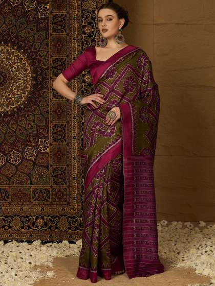 Saree mall Silk
                        Blend Designer Ikat Sarees