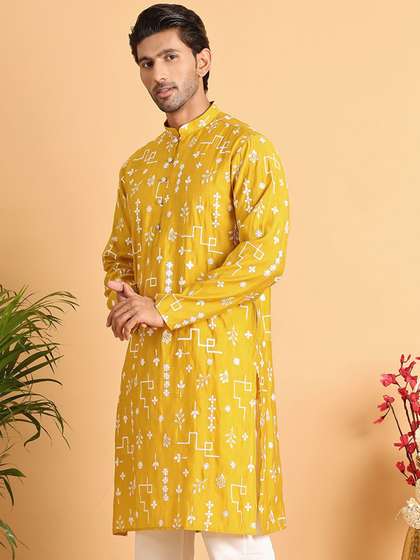 Jompers Men Floral
                        Embroidered Sequinned Kurta