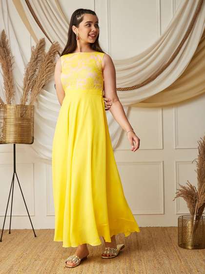BAESD Girls Boat-Neck
                    Sleeveless Solid Lace Overlaid Maxi Party Dress