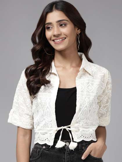 The Roadster Lifestyle
                      Co Embroidered Cotton Crop Shrug