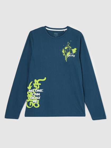 max Boys Typography Printed Round Neck Cotton T-shirt