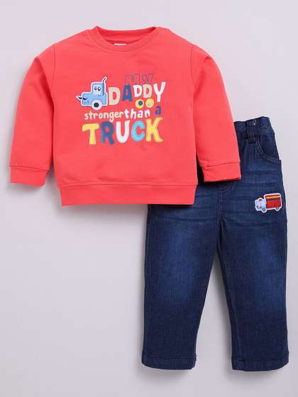 Dollar Kid Super Soft
                    Printed Long Sleeves T Shirt With Denim Pant Set