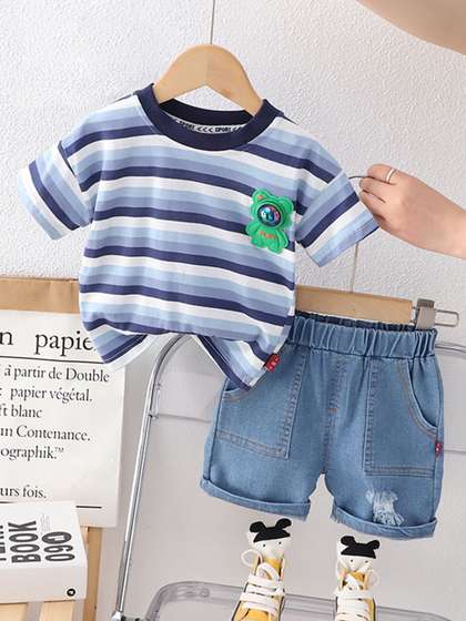 INCLUD Boys Striped
                    T-shirt with Shorts