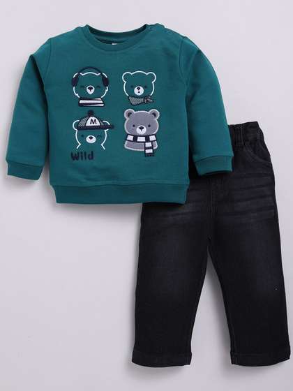 Dollar Kid Super Soft
                      Printed Long Sleeves T Shirt With Denim Pant Set