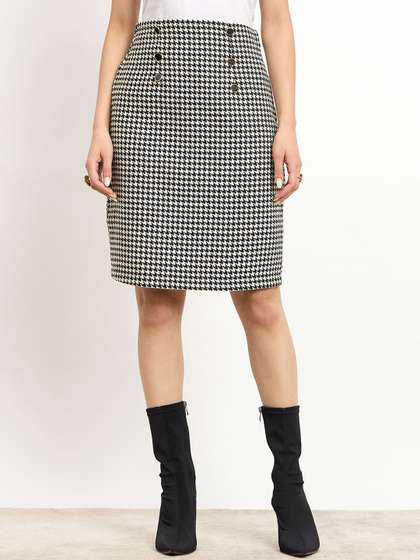 SALT ATTIRE Checked Pencil Midi Skirts