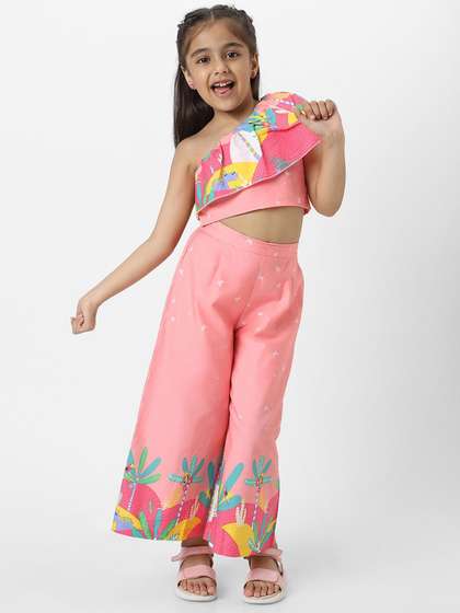 Nauti Nati Girls Floral
                    Printed One Shoulder Top with Matching Full Length
                    Bottom Set