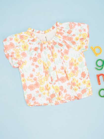 Pantaloons Junior Girls
                    Floral Printed Pure Cotton Puff Sleeve Top