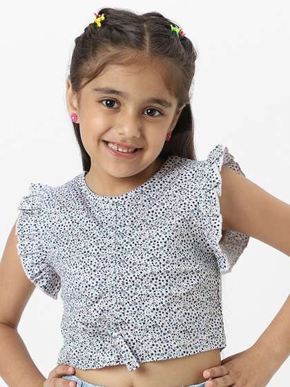 Nautinati Girls' Frill
                      Sleeve Printed V Neck Everyday Wear Knit Top