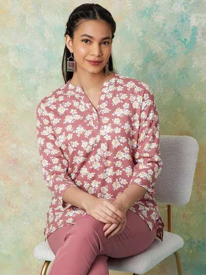 Melange by Lifestyle Women Floral Printed Mandarin Collar Kurti