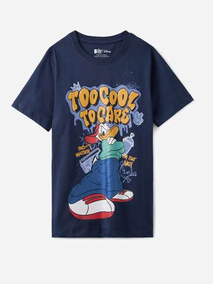 The Souled Store Boys Regular Fit Donald Duck Printed Navy Blue T-Shirts