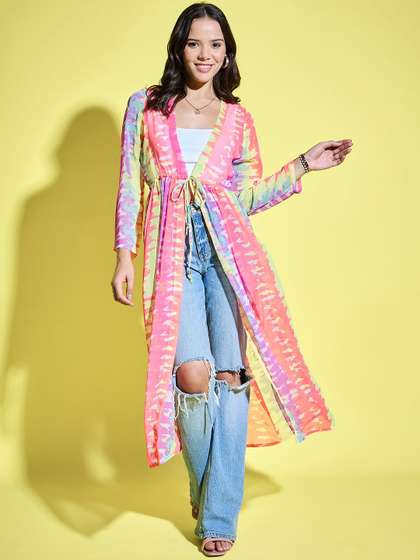 ANVI Be Yourself
                          Abstract Printed Front Open Longline Shrug