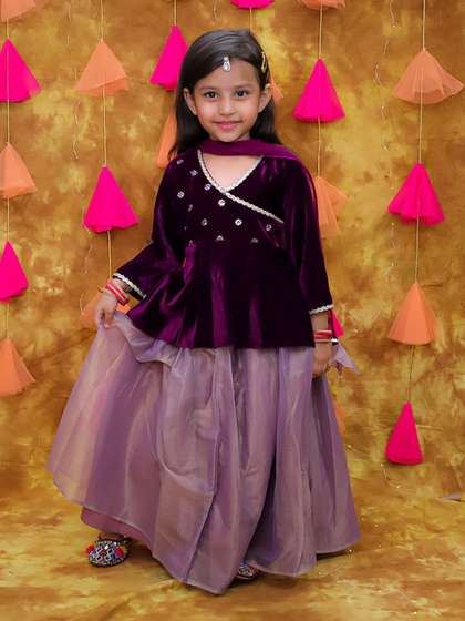 KID1 Girls Embroidered
                      V-Neck Sequinned Net Ready to Wear Lehenga &
                      Blouse With Dupatta