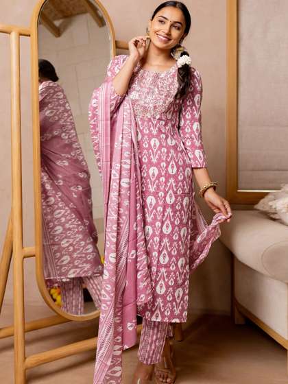 KALINI Ethnic Motifs Printed Straight Kurta With Trousers & Dupatta
