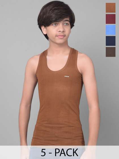 Dollar Bigboss Kid's
                    Solid Pack of 5 Combed Cotton Casual Vest