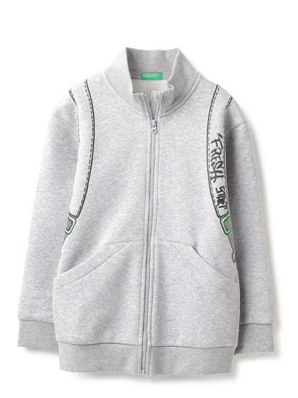 United Colors of
                    Benetton Boys Graphic Printed Mock Collar Cotton
                    Front-Open Sweatshirt