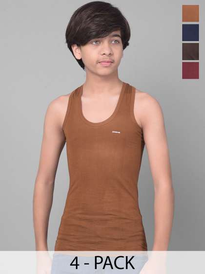Dollar Bigboss Kid's
                    Solid Pack of 4 Combed Cotton Casual Vest