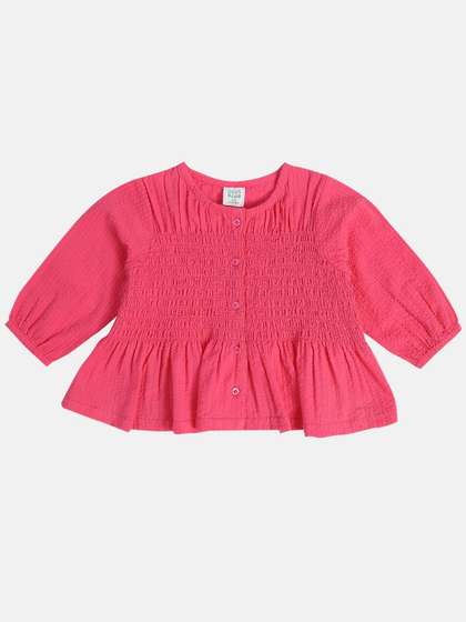 MINI KLUB Girls Self
                    Design Round Neck Pure Cotton Top