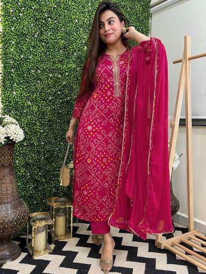 GoSriKi Printed Mirror Work Kurta Set