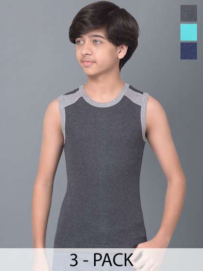 Dollar Bigboss Kid's
                    Solid Pack of 3 Combed Cotton Rib Fabric Gym Vest