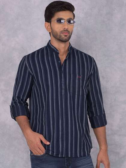 Crimsoune Club
                        Striped Band Collar Long Sleeves Pure Cotton
                        Straight Kurta