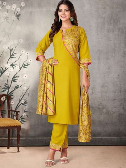 KALINI Geometric Printed Kurta with Palazzo & Dupatta
