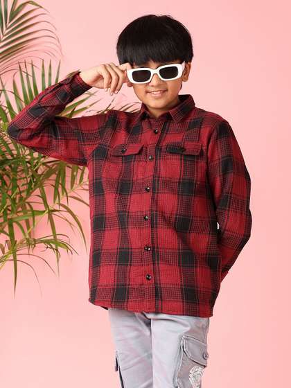 V-Mart Boys Spread
                    Collar Tartan Checked Cotton Casual Shirt