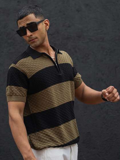 Powerlook Men
                        Striped Polo Collar T-shirt