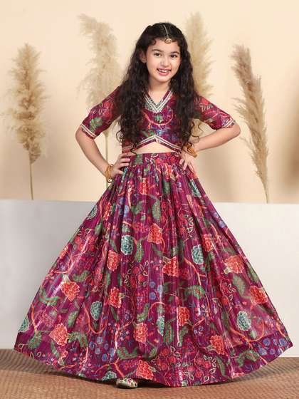 FASHION DREAM Girls
                        Floral Printed Georgette Ready to Wear Lehenga
                        & Choli