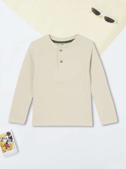 max Boys Solid Henley Neck Cotton T-shirt
