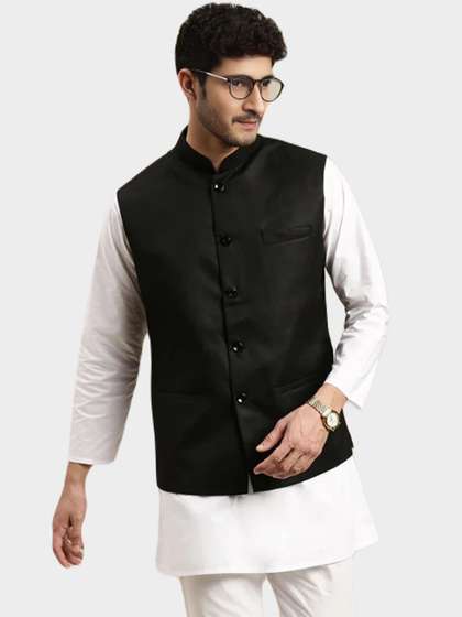 BAESD Mandarin
                        Collar Satin Nehru Jacket