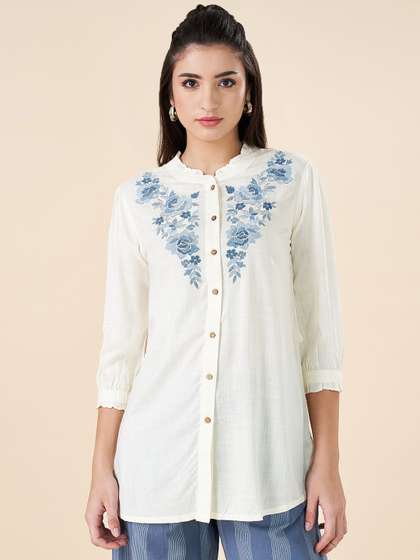 AKKRITI BY PANTALOONS Women Mandarin Collar Embroidered Tunic