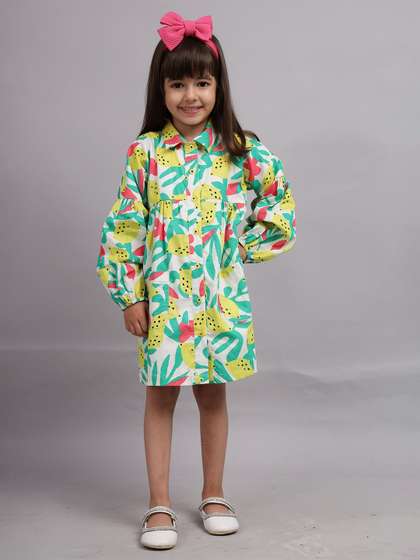 Nature Nook Kids Girls
                    Floral Printed Puff Sleeve Shirt Cotton Dress