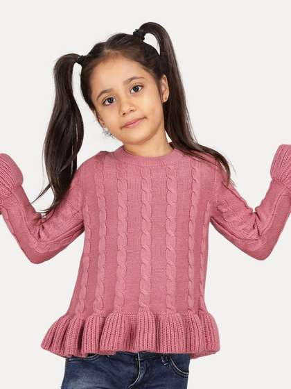 JoE Hazel Girls Cable
                    Knit Self Design Winter Pullover
