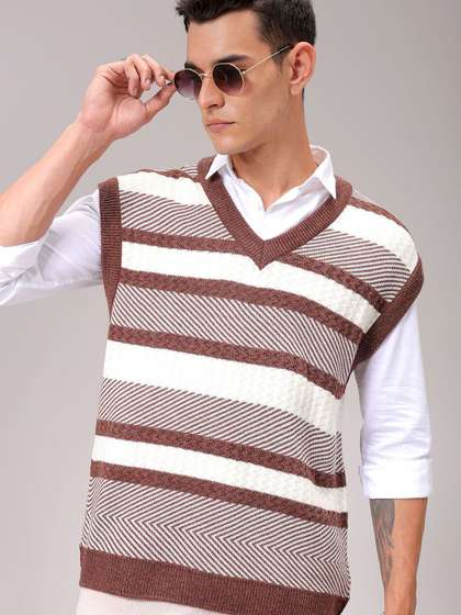 The Indian Garage
                          Co Men Striped V-Neck Pullover