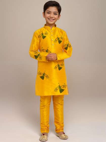 DEVOILER Boys Ethnic
                    Motifs Printed Regular Art Silk Straight Kurta with
                    Churidar