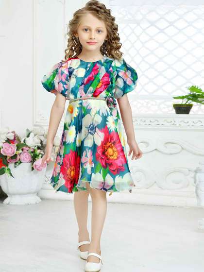Lagorii Girls Floral
                    Printed Fit & Flare Dress